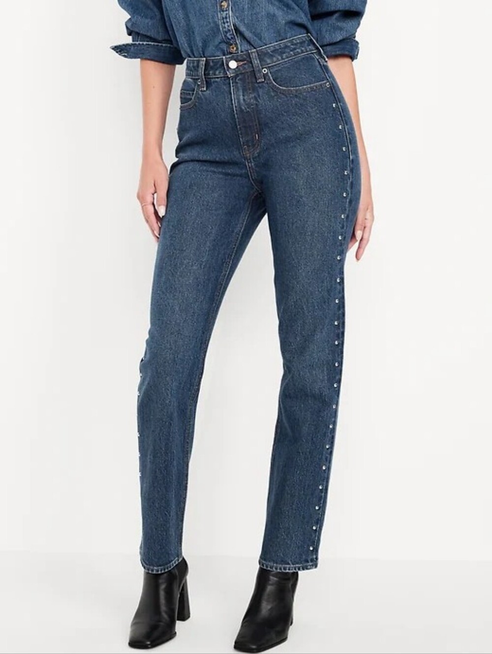 Old Navy Dark Blue Straight Leg Jeans with Side Studs